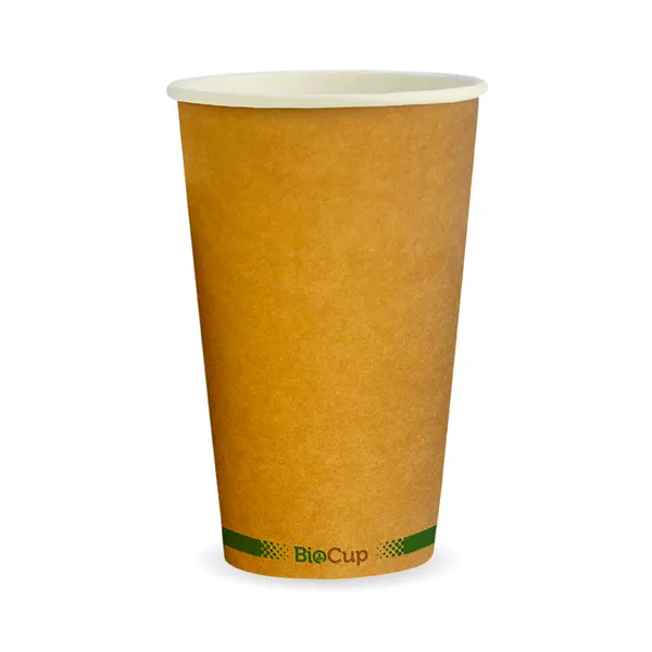 16oz (90mm) Kraft Green Stripe Single Wall BioCup