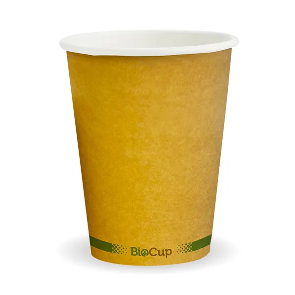 12oz (90mm) Kraft Green Stripe Single Wall BioCup