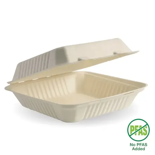 [B-HL-91-N-PF] 23x23x8cm / 9x9x3" Natural Plant Fibre Clamshell