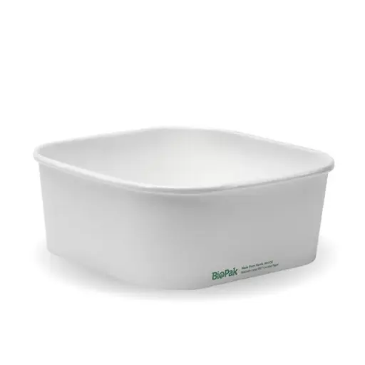 [BB-SLB-1200-W] 1,200ml White BioBoard Square Takeaway Base