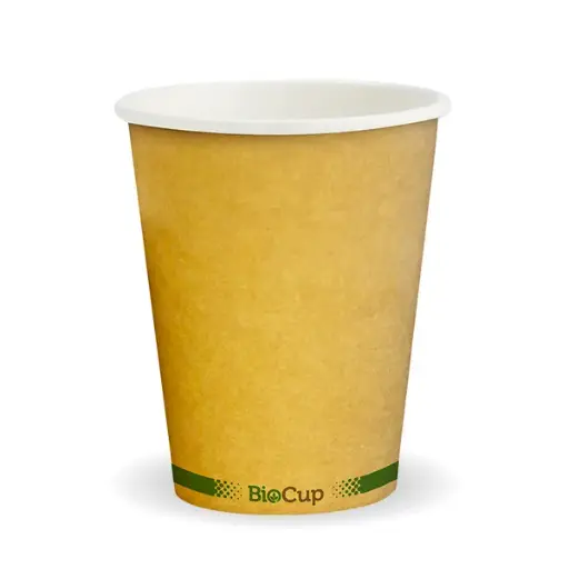 [BCK-8-GS] 8oz (80mm) Kraft Green Stripe Single Wall BioCup