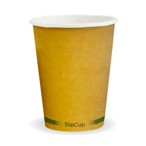 [BCK-12-GS-V2] 12oz (90mm) Kraft Green Stripe Single Wall BioCup